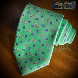 Brooks Brothers Mens Silk Tie Green Floral Pattern Slim Narrow Necktie